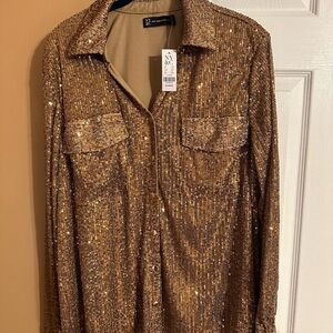 NWT Long Sleeve Sequin Button Down Shirt